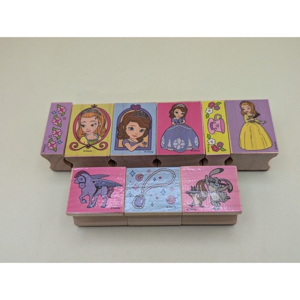 Disney Sofia The First Wooden Rubber Stamps Lot Of 9 Princess Amber Melissa Doug